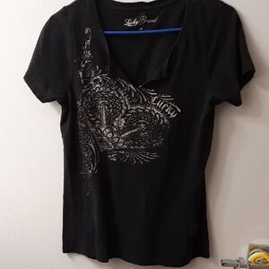 Lily Brand Black T-Shirt with Silver Design